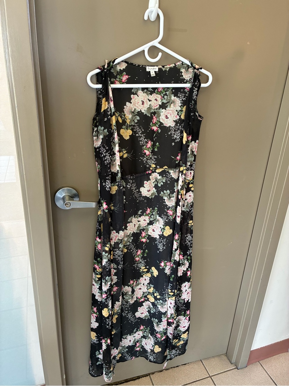 Floral Black Maxi Dress with Pink & Yellow Blooms